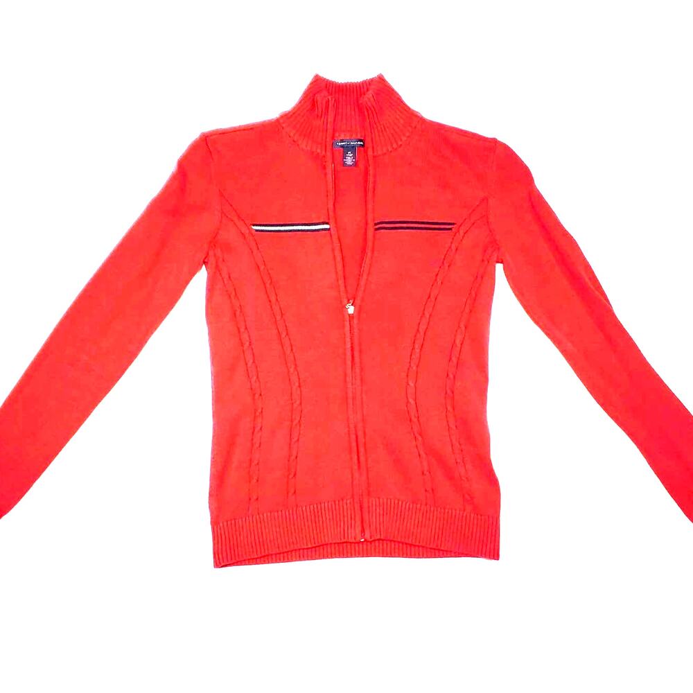 Tommy Hilfiger Women's Red Zip-Up Sweater | Stylish & Comfortable XS